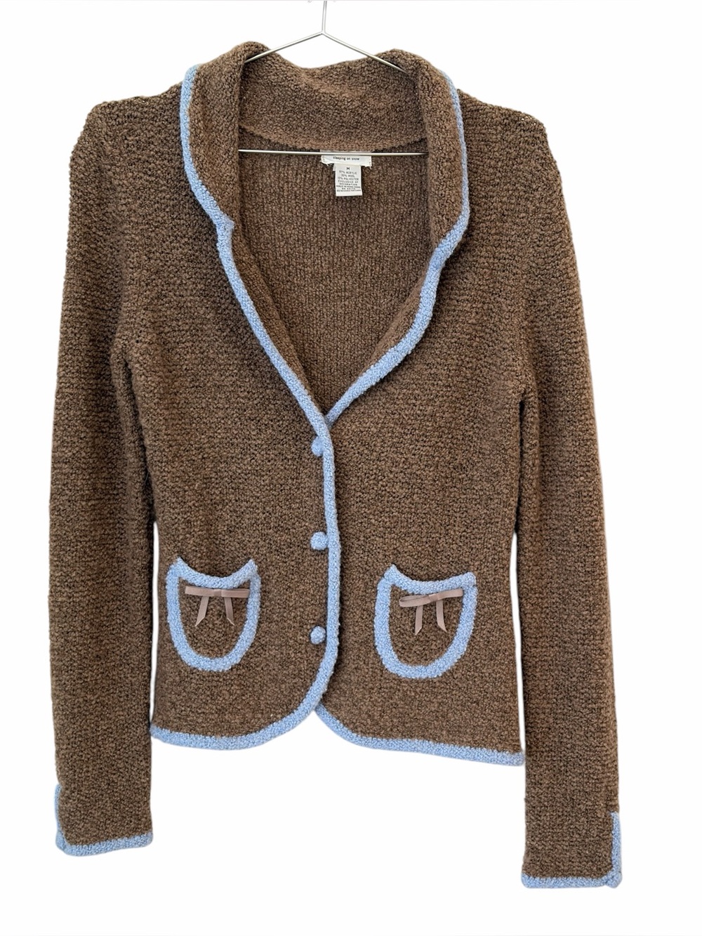 Sleeping on Snow blazer style cardigan cocoa & powder blue